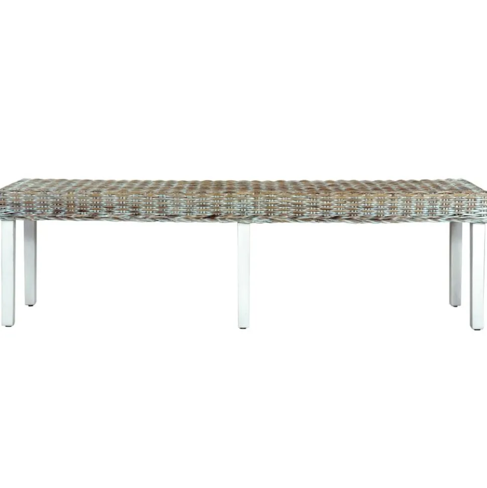 vidaXL Bankje 160 cm natuurlijk kubu rattan en massief mangohout wit