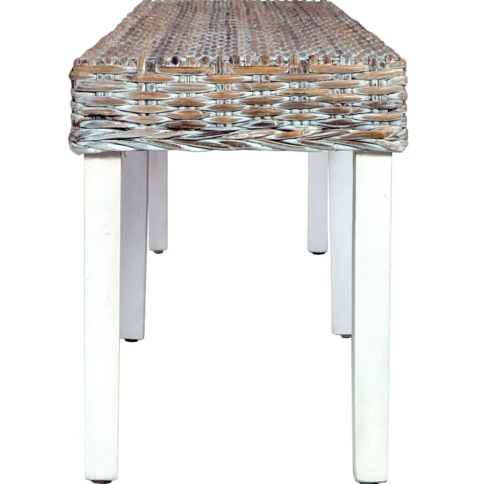 vidaXL Bankje 160 cm natuurlijk kubu rattan en massief mangohout wit