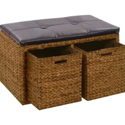 vidaXL Bankje met 2 manden 71x40x42 cm zeegras bruin