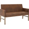 vidaXL Bankje met armleuning 140 cm kunstsuède bruin
