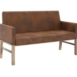 vidaXL Bankje met armleuning 140 cm kunstsuède bruin