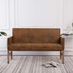 vidaXL Bankje met armleuning 140 cm kunstsuède bruin