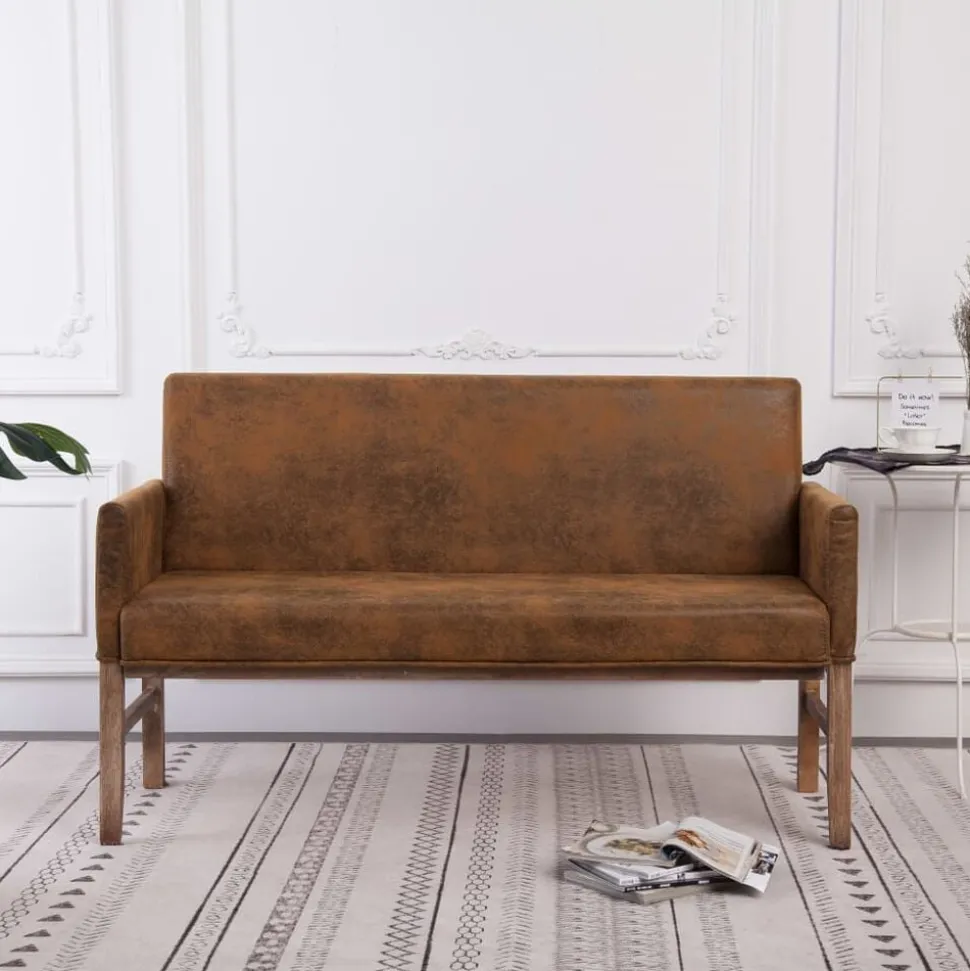 vidaXL Bankje met armleuning 140 cm kunstsuède bruin