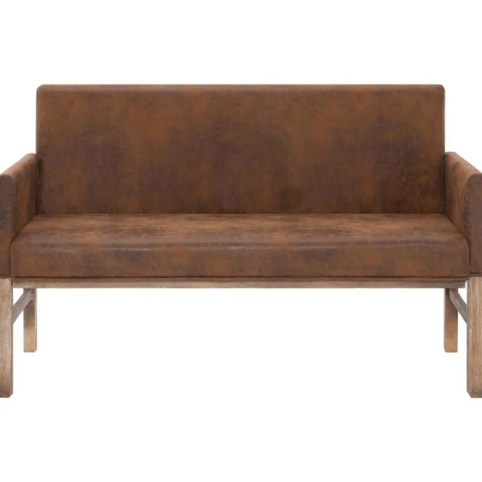 vidaXL Bankje met armleuning 140 cm kunstsuède bruin