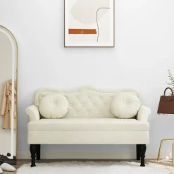 vidaXL Bankje met kussens 120,5x65x75 cm fluweel crèmekleurig