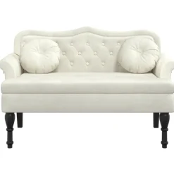 vidaXL Bankje met kussens 120,5x65x75 cm fluweel crèmekleurig