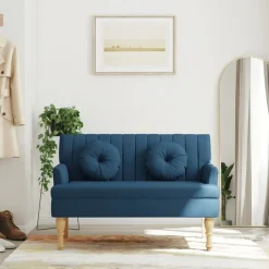 vidaXL Bankje met kussens 113x64,5x75,5 cm stof blauw