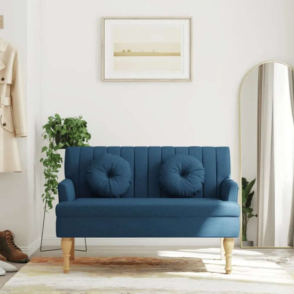 vidaXL Bankje met kussens 113x64,5x75,5 cm stof blauw