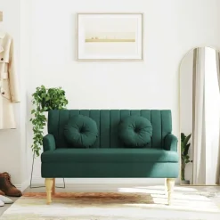 vidaXL Bankje met kussens 113x64,5x75,5 cm stof donkergroen