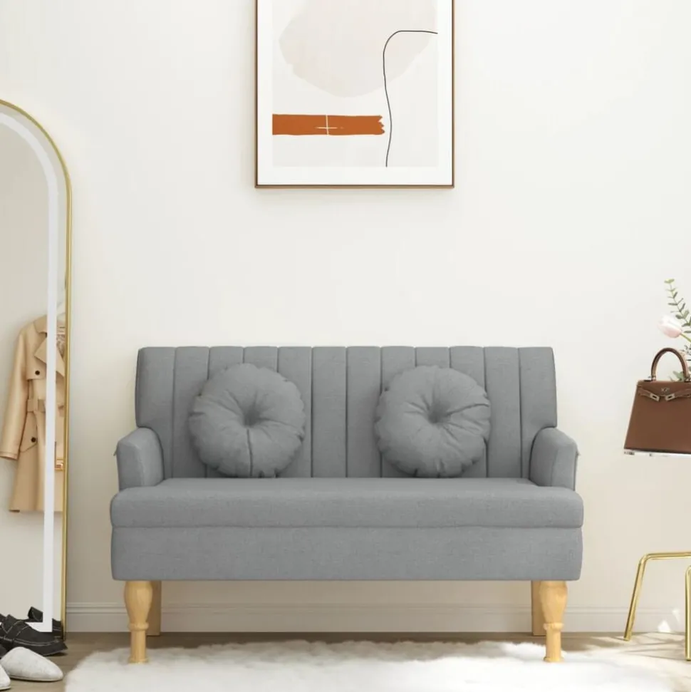 vidaXL Bankje met kussens 113x64,5x75,5 cm stof lichtgrijs