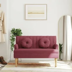 vidaXL Bankje met kussens 113x64,5x75,5 cm stof wijnrood