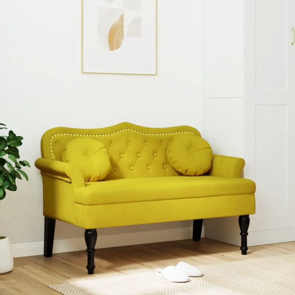 vidaXL Bankje met kussens 120,5x65x75 cm fluweel geel