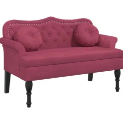 vidaXL Bankje met kussens 120,5x65x75 cm fluweel wijnrood