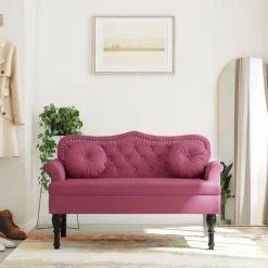 vidaXL Bankje met kussens 120,5x65x75 cm fluweel wijnrood