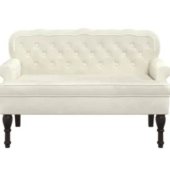vidaXL Bankje met rugleuning 119,5x64,5x75 cm fluweel crèmekleurig