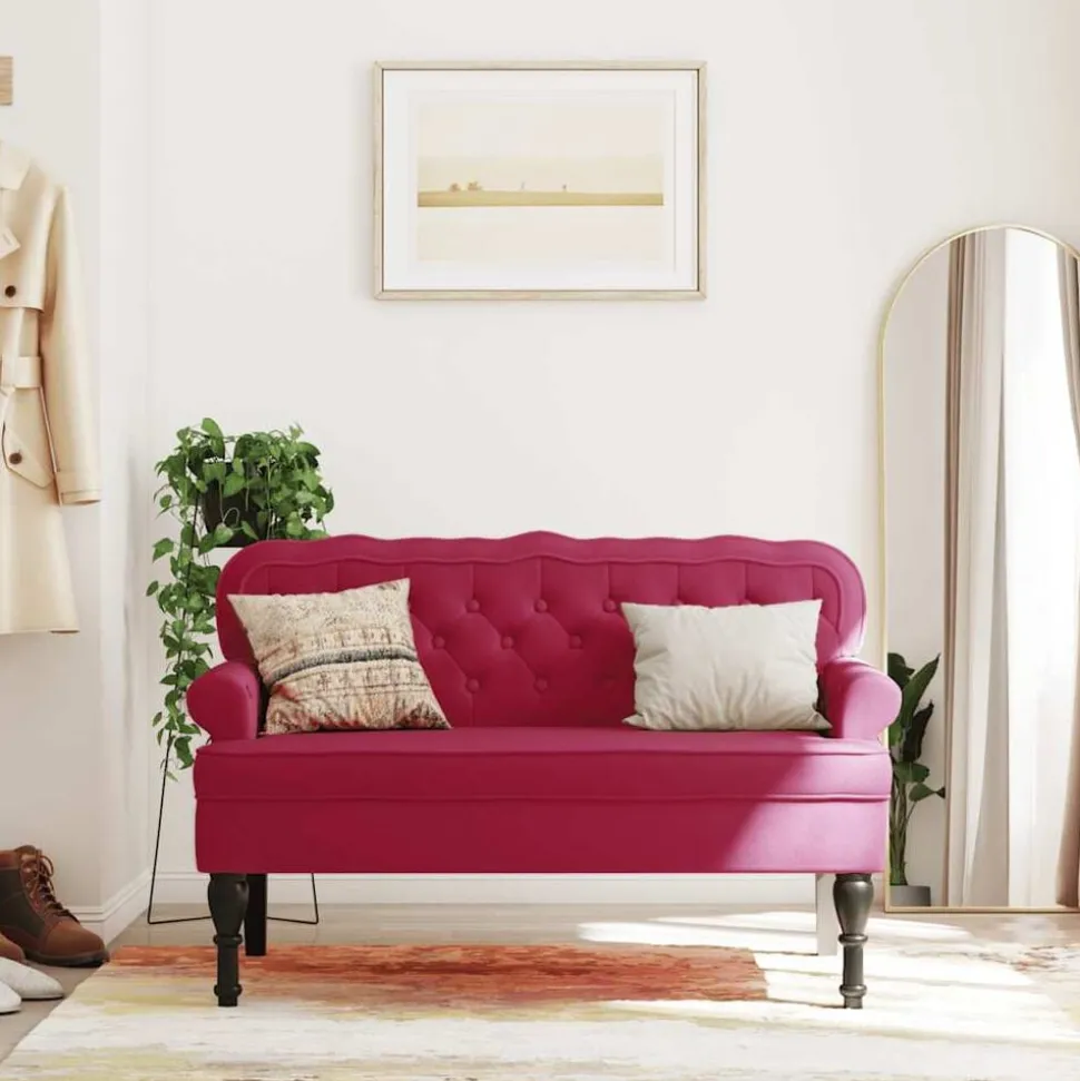 vidaXL Bankje met rugleuning 119,5x64,5x75 cm fluweel wijnrood