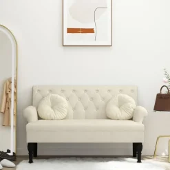 vidaXL Bankje met rugleuning 120x62x75,5 cm linnen