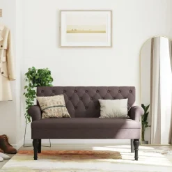 vidaXL Bankje met rugleuning 120x62x75,5 cm stof donkerbruin