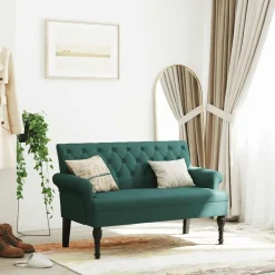 vidaXL Bankje met rugleuning 120x62x75,5 cm stof donkergroen