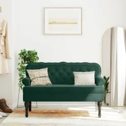 vidaXL Bankje met rugleuning 119,5x64,5x75 cm fluweel donkergroen