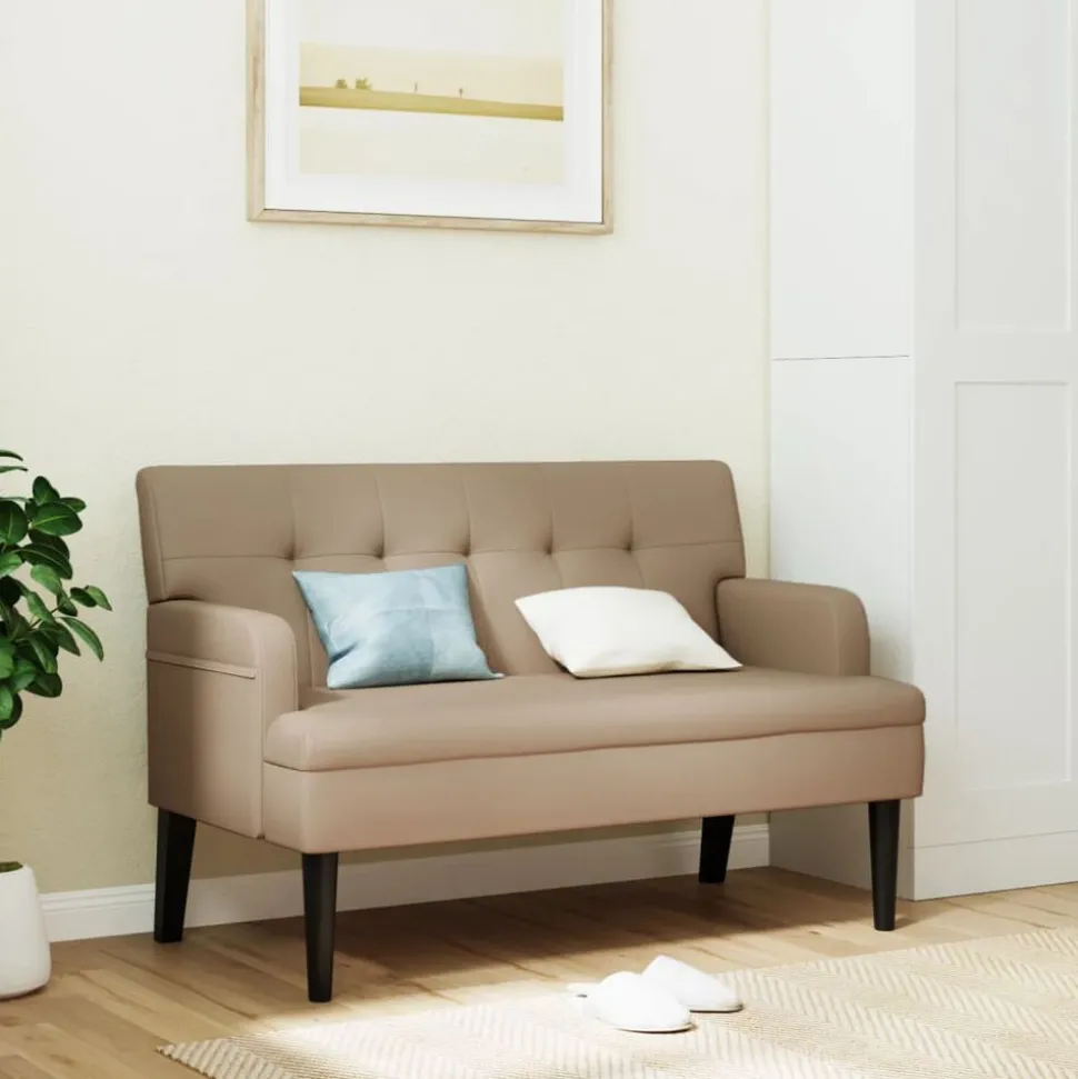vidaXL Bankje met rugleuning 112x65,5x75 cm kunstleer cappuccinokleur