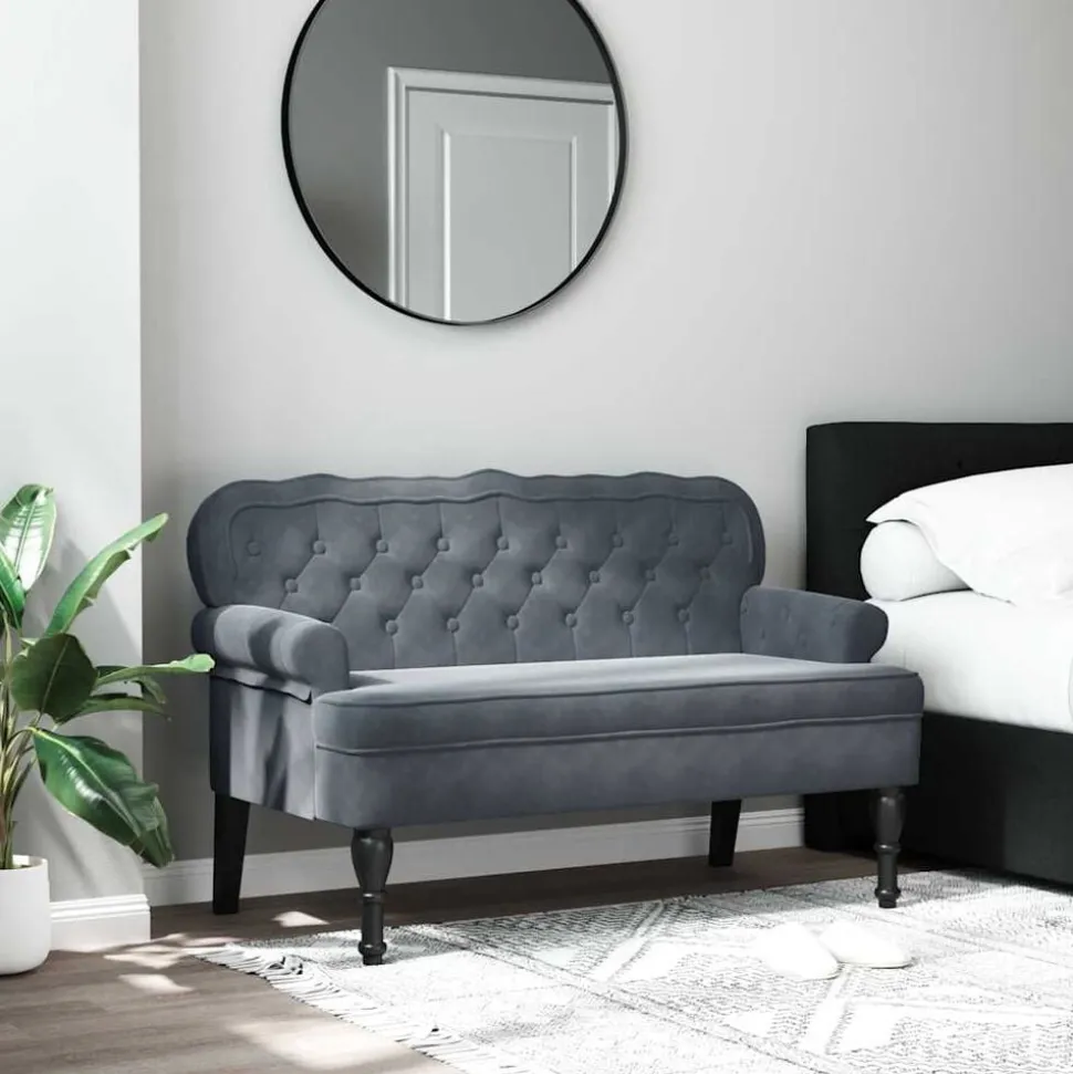 vidaXL Bankje met rugleuning 119,5x64,5x75 cm fluweel donkergrijs