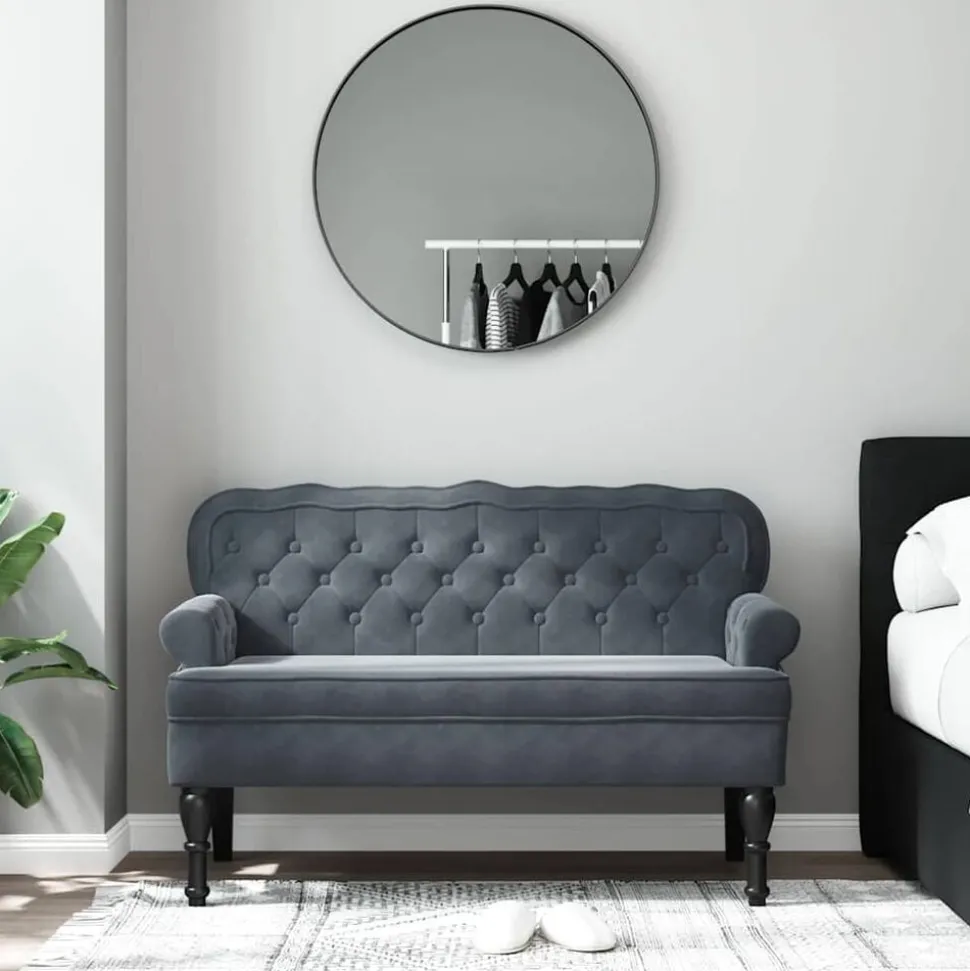 vidaXL Bankje met rugleuning 119,5x64,5x75 cm fluweel donkergrijs