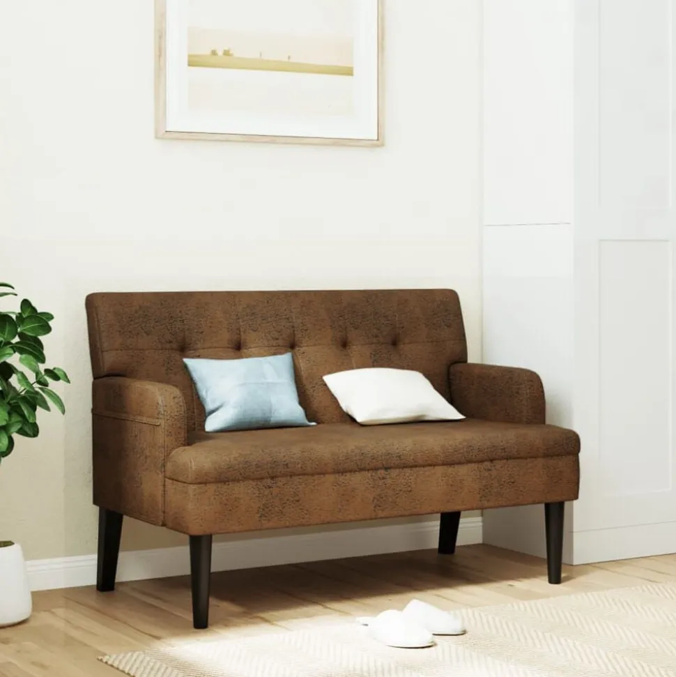 vidaXL Bankje met rugleuning 112x65,5x75 cm kunstsuèdeleer bruin