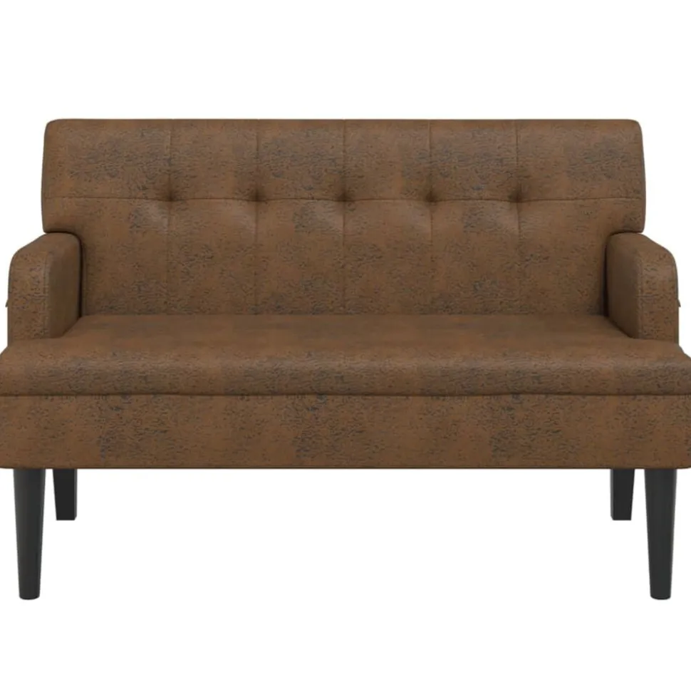 vidaXL Bankje met rugleuning 112x65,5x75 cm kunstsuèdeleer bruin