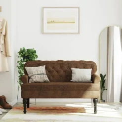 vidaXL Bankje met rugleuning 119,5x64,5x75 cm kunstsuèdeleer bruin