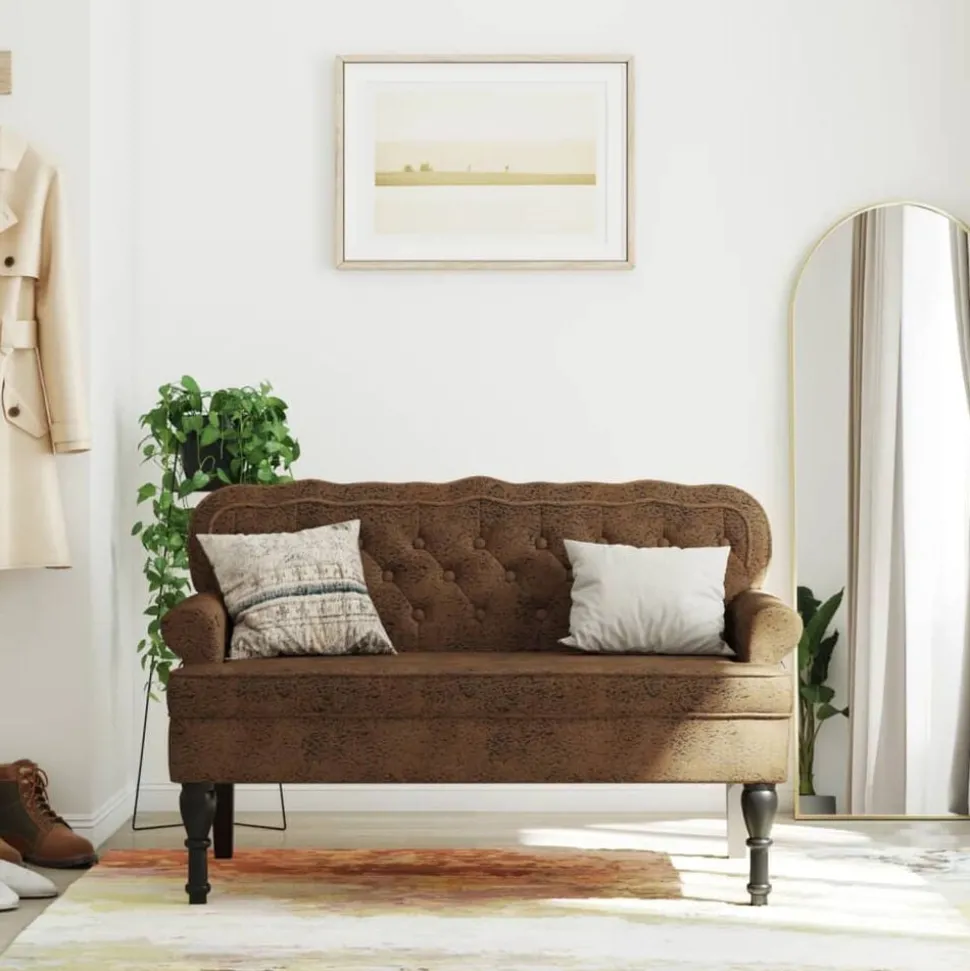 vidaXL Bankje met rugleuning 119,5x64,5x75 cm kunstsuèdeleer bruin