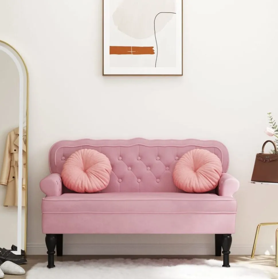 vidaXL Bankje met rugleuning 119,5x64,5x75 cm fluweel roze