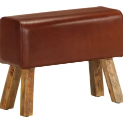 vidaXL Bankje turnbok 58 cm echt leer en massief mangohout bruin
