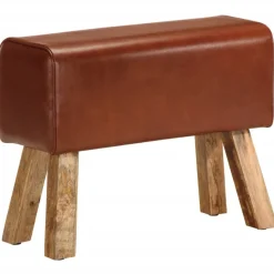 vidaXL Bankje turnbok 58 cm echt leer en massief mangohout bruin