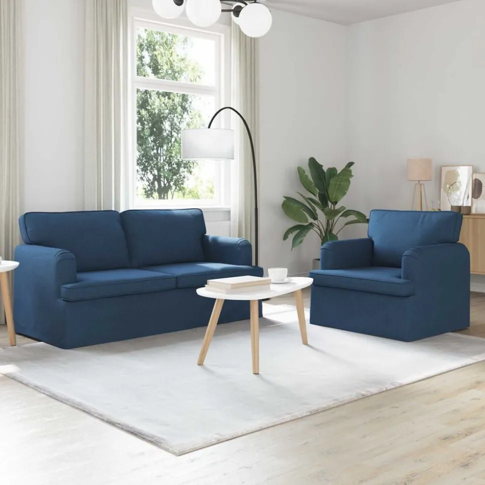 vidaXL Bankstel 2 pcs Blauw 162 x 80 x 85 cm Stof