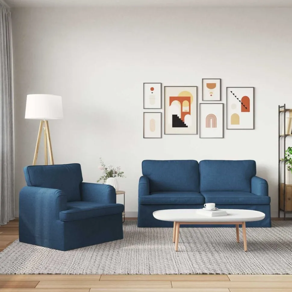 vidaXL Bankstel 2 pcs Blauw 162 x 80 x 85 cm Stof