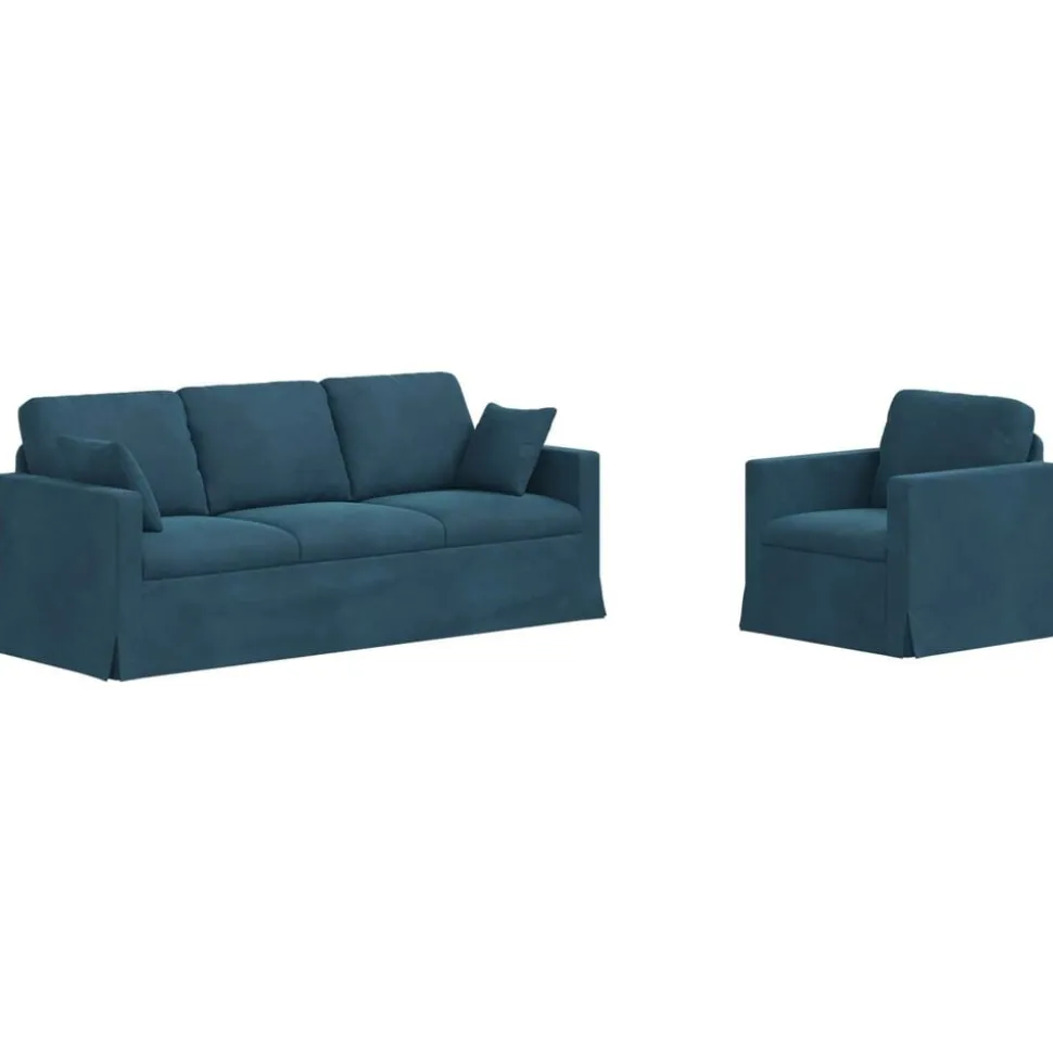 vidaXL Bankstel 2 pcs Blauw 198 x 78 x 80 cm Fluweel