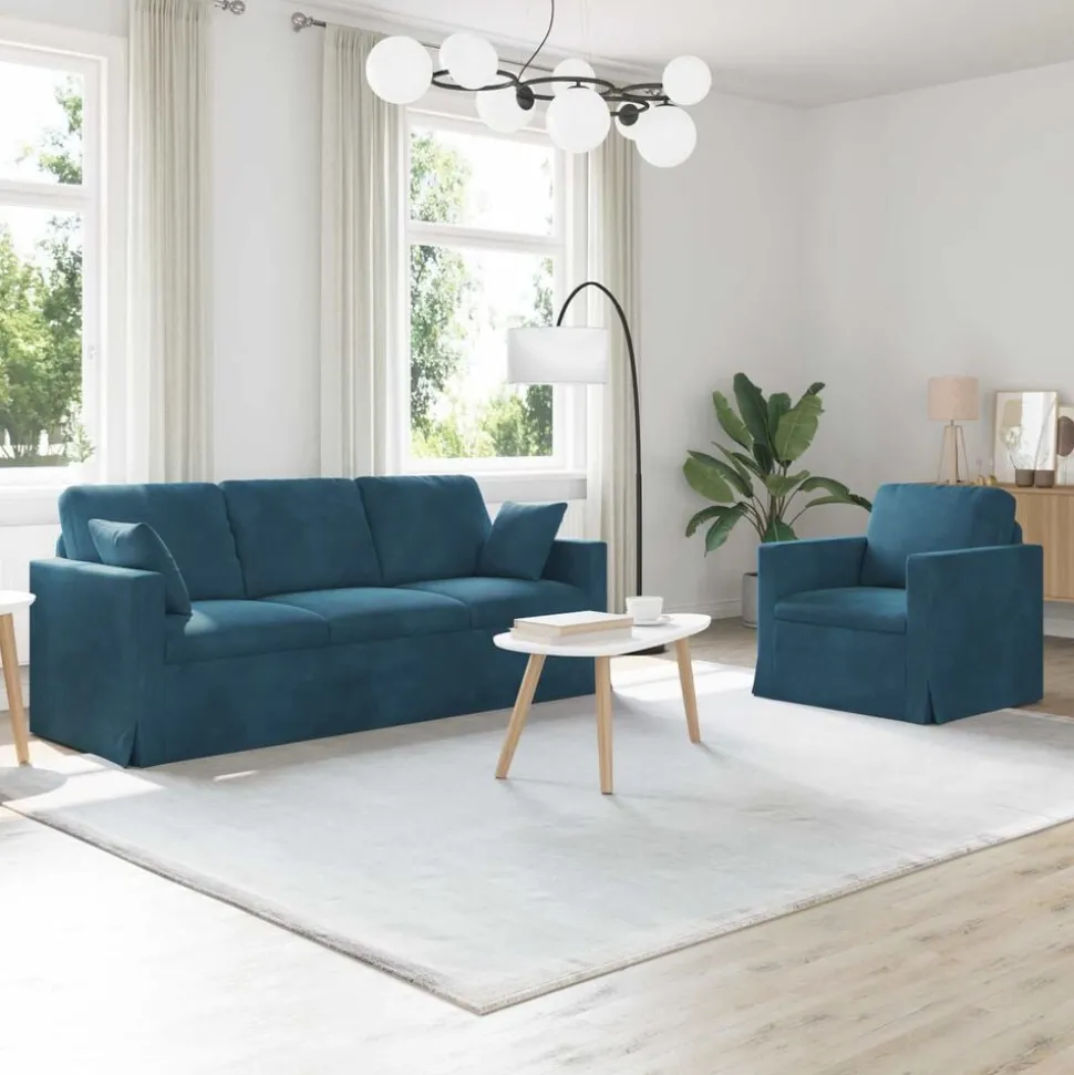 vidaXL Bankstel 2 pcs Blauw 198 x 78 x 80 cm Fluweel
