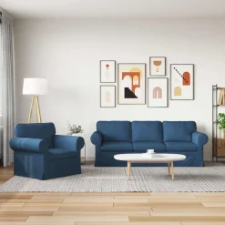 vidaXL Bankstel 2 pcs Blauw 215 x 82 x 80 cm Stof