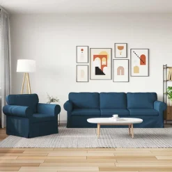 vidaXL Bankstel 2 pcs Blauw 245 x 82 x 80 cm Stof