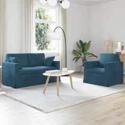 vidaXL Bankstel 2 pcs Blauw 138 x 78 x 80 cm Fluweel