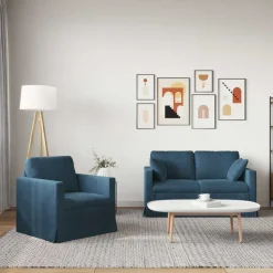 vidaXL Bankstel 2 pcs Blauw 138 x 78 x 80 cm Fluweel