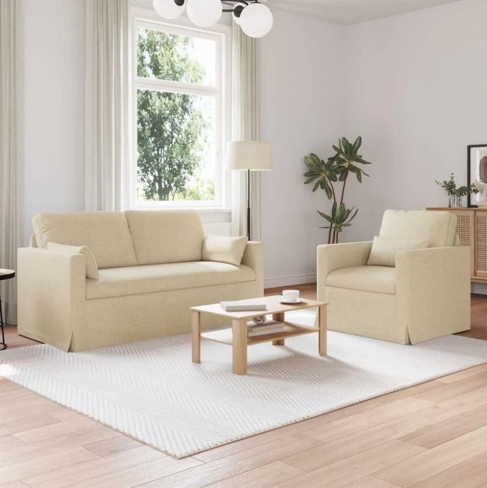 vidaXL Bankstel 2 pcs Crème 158 x 78 x 80 cm Stof