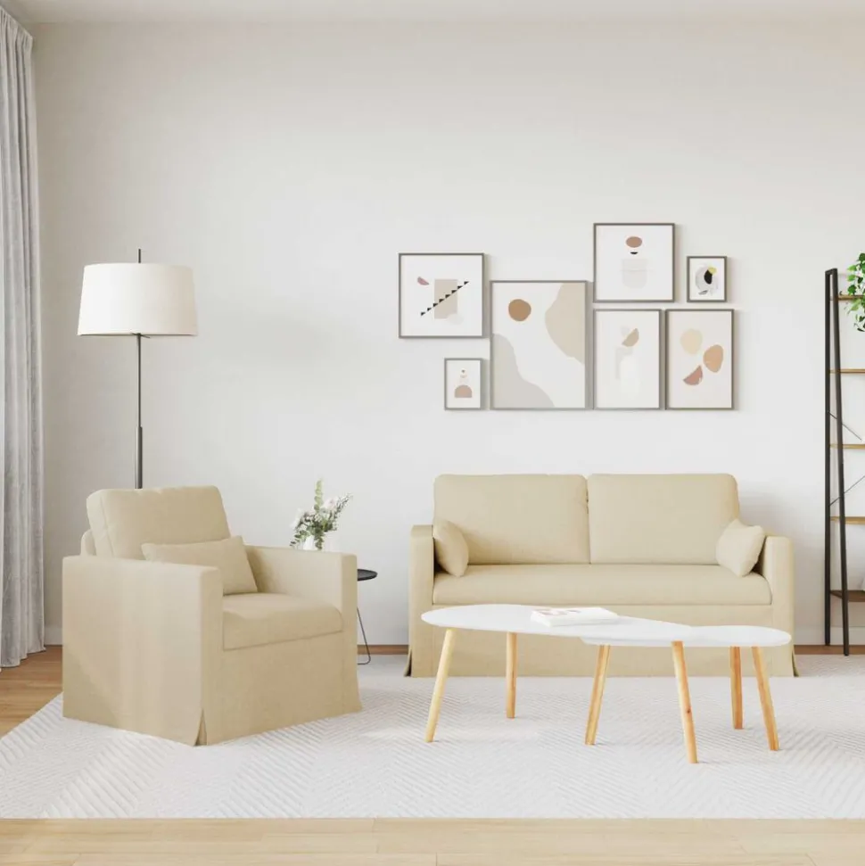 vidaXL Bankstel 2 pcs Crème 158 x 78 x 80 cm Stof