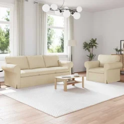 vidaXL Bankstel 2 pcs Crème 215 x 82 x 80 cm Stof