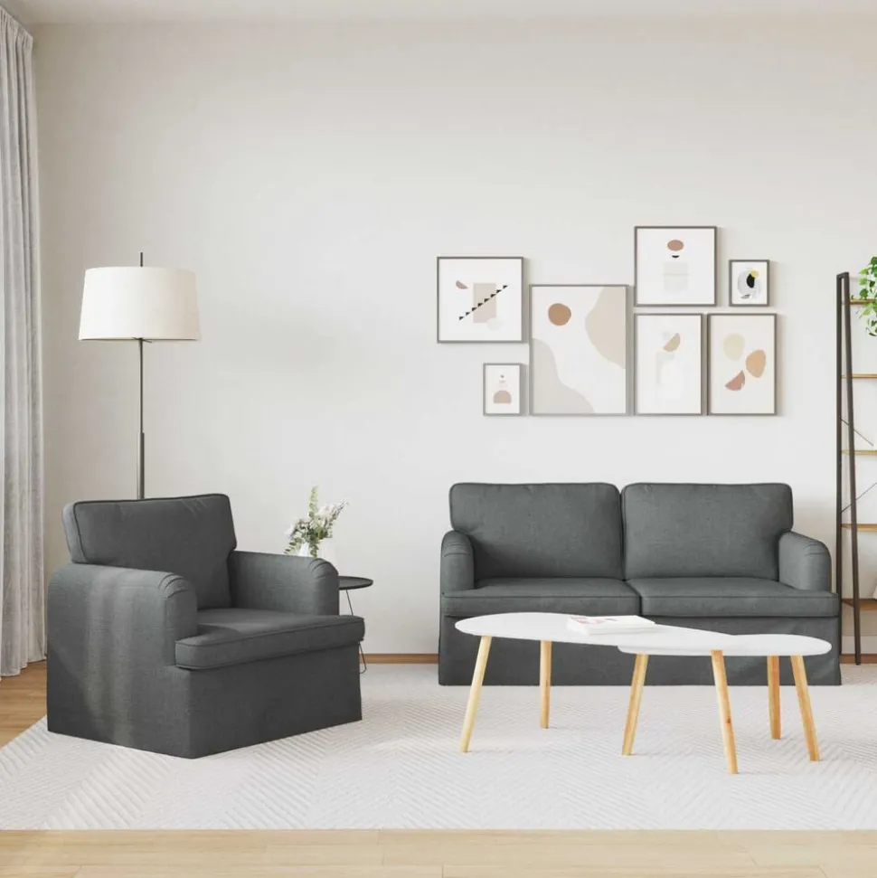 vidaXL Bankstel 2 pcs Donkergrijs 162 x 80 x 85 cm Stof