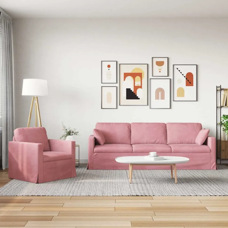 vidaXL Bankstel 2 pcs Roze 228 x 78 x 80 cm Fluweel