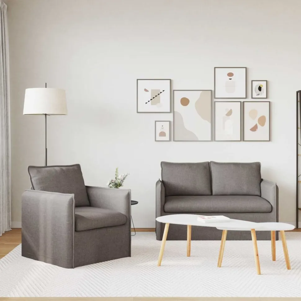 vidaXL Bankstel 2 pcs Taupe 136 x 82 x 85 cm Stof