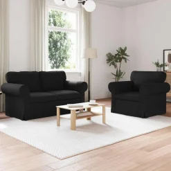 vidaXL Bankstel 2 pcs Zwart 155 x 82 x 80 cm Stof