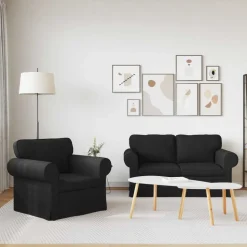 vidaXL Bankstel 2 pcs Zwart 155 x 82 x 80 cm Stof